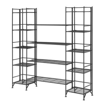 57.5" Extra Storage 5 Tier Folding Metal Shelves with Set of 4 Deluxe Extension Shelves - Breighton Home