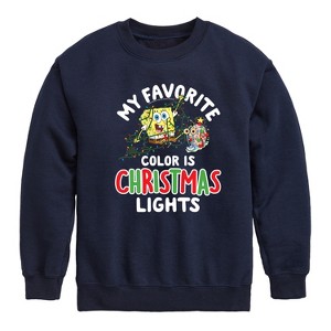 Boys' - SpongeBob SquarePants - My Favorite Color Is Christmas Lights Graphic Long Sleeve Fleece Sweatshirt - 1 of 4