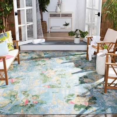 Light Blue Floral Synthetic Reversible Area Rug 4' x 6'