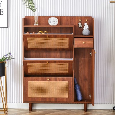 Vynxaria Modern Minimalist Storage Cabinet: Japanese Rattan Shoe Cabinet, Bedtop Storage, Perfect for Corridors and Living Rooms.