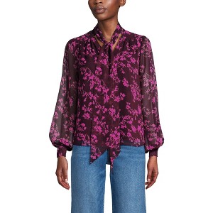 Lands' End Women's Chiffon Removable Tie Neck Blouse - 1 of 4