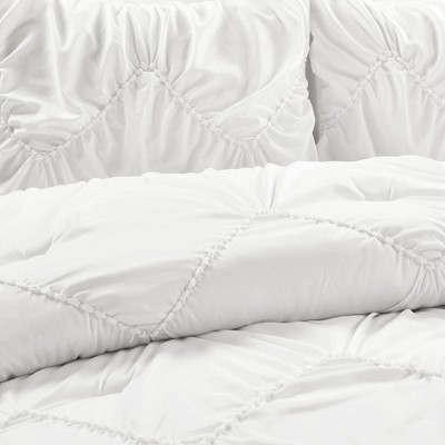 White Twin Microfiber Ruched Chevron Comforter Set