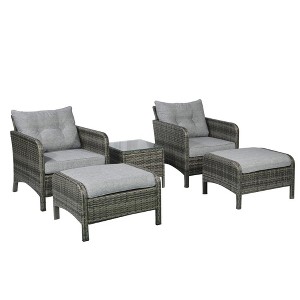 Resenkos 5 Pieces Rattan Wicker Lounge Chair Outdoor Patio Conversation Set, Outdoor Sectional Furniture, PE Rattan, Beige - 1 of 4