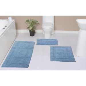 Set of 3 Classy Bathmat Collection Blue Cotton Tufted Bath Rug - Home Weavers - 1 of 4