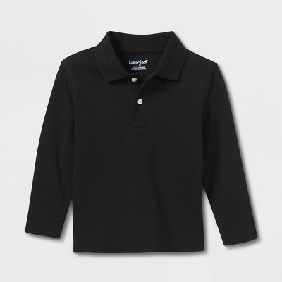Toddler Boys' Long Sleeve Interlock Uniform Polo Shirt - Cat & Jack™ Black 3T