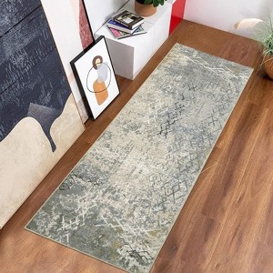 Modern Abstract Hallway Runner Rug, Machine Washable Low-Pile Geometric Non-Slip Floor Mat for Entryway, Living Room, Bedroom, Kitchen - 1 of 4