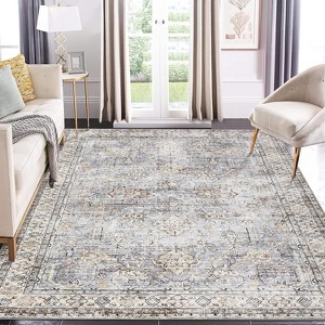 2'x6' Washable Runner Rug, Non-Slip Vintage Floral Low-Pile Carpet for Kitchen, Laundry, Entryway, Brown - 1 of 4