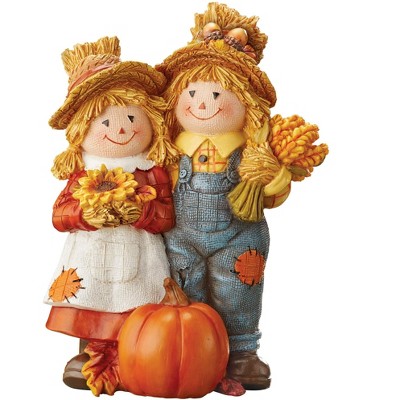 Collections Etc Hand-Painted Fall Scarecrow Couple Decoration 6 X 4 X 8.5 Orange