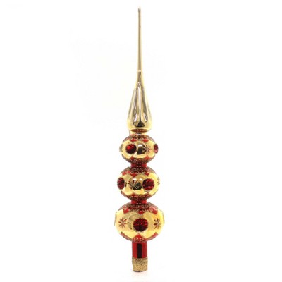 Golden Bell Collection 16.0" Red / Gold Finial W/ Reflector Tree Topper Czech  -  Tree Toppers