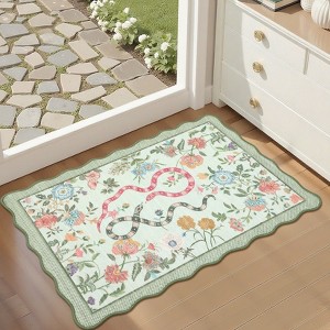 Pastoral Floral Washable Area Rug Non Slip Farmhouse Floor Cover Soft Non Shedding Indoor Rug Low Pile Foldable Carpet for Living Rom Bedroom Nursery - 1 of 4