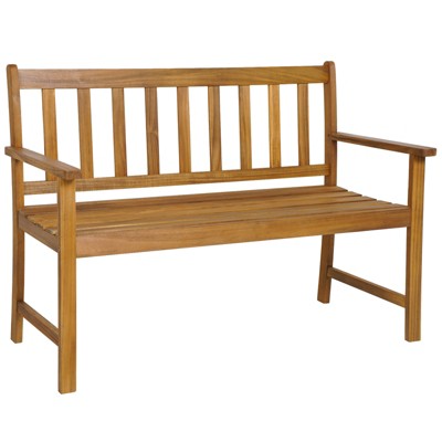 Tangkula 2-Person Outdoor Bench Patio Wooden Bench with Ergonomic Backrest & Armrests All-weather Acacia Wood Frame 48"x 22"