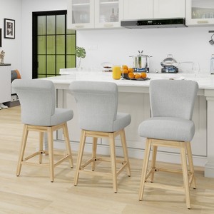 Dyonery Solid Wood Swivel Counter Upholstered Bar Stool 26.8" Height Set of 2 Barstools with Back & Arms for Kitchen Island,Home Bar - 1 of 4