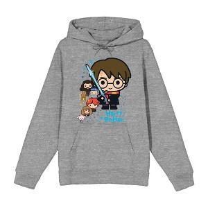 Harry Potter Chibi Characters & Glowing Sword Long Sleeve Unisex Adult Hooded Sweatshirt - 1 of 2