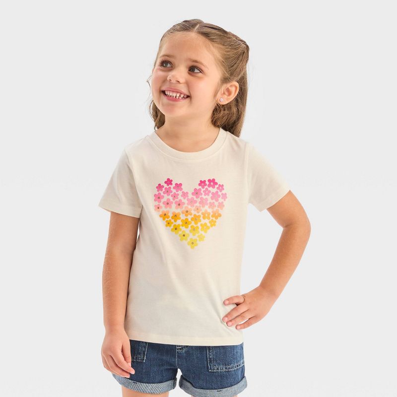Toddler Girls' Floral Heart Short Sleeve T-Shirt - Cat & Jack™ Cream, 1 of 7