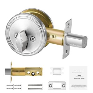 VEVOR Deadbolt Lock, Round Single Cylinder Dead Bolt, Keyed 1 Side, Fits Standard Size Interior and Exterior Doors, Full Metal, with 3 Keys,Silver - 1 of 4