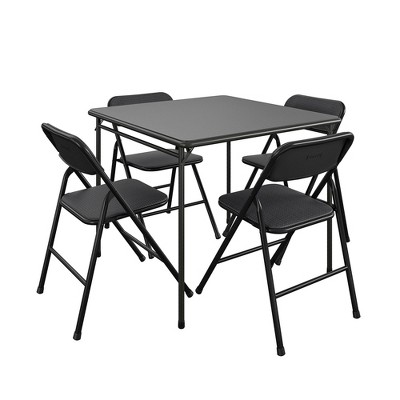 COSCO 34" Vinyl Folding Card Table with 4 Fabric Folding Chairs, Black