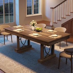 Dining Table for 6-8 People with 2 Drawers, 8 Foot Wooden Kitchen Table, Double Pedestal Base & Large Tabletop for Office & Dining Room - 1 of 4