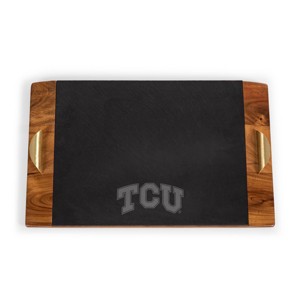 NCAA TCU Horned Frogs Covina Acacia Wood and Slate Black with Gold Accents Serving Tray - 1 of 4