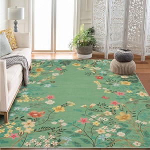 Washable Botanical Area Rugs Runner Rugs, Non-Slip Soft Vintage Low Pile Floral Rug Carpet for Living Room Bedroom Dining Room Kitchen Hallways - 1 of 4