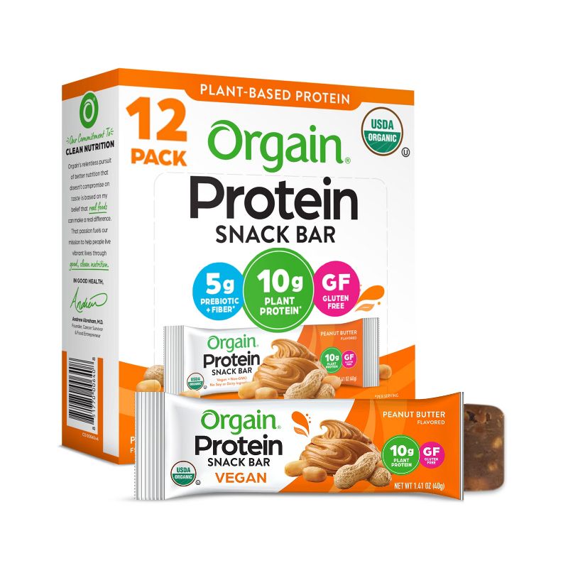 Orgain Organic Vegan Protein Bar - Peanut Butter - 12ct, 1 of 7
