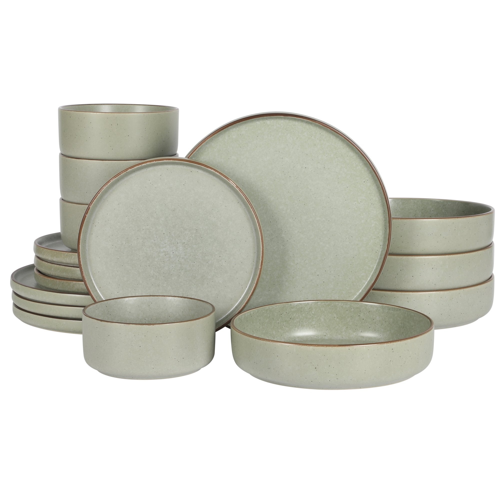 Gibson Elite Gelston Stoneware Matte Reactive Glaze 16 Piece (Service for 4) Plates and Bowl Dinnerware Set Green