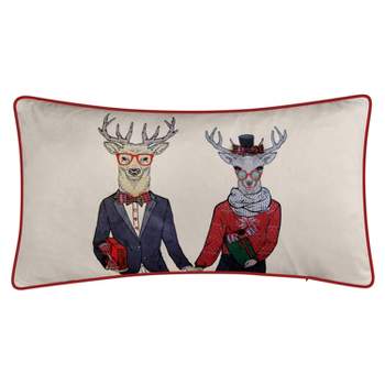 14"x26" Oversized 'Mr & Mrs. Reindeer' Christmas Lumbar Throw Pillow - Edie@Home