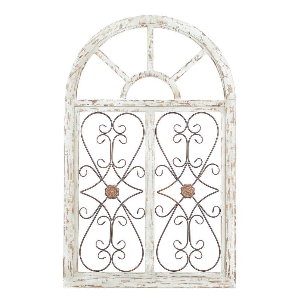 Photos - Garden & Outdoor Decoration Wood Scroll Arched Window Inspired Wall Decor with Metal Scrollwork Relief