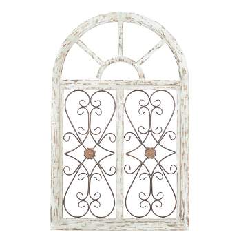 Wood Scroll Arched Window Inspired Wall Decor with Metal Scrollwork Relief White - Olivia & May