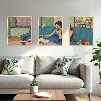 Modern Streamlined Triple Art, Black Aluminum Alloy Frame, 30x40cm, Home Decor Hanging Painting