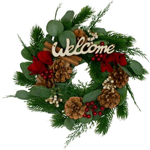 Northlight Green And Red &quot;Welcome&quot; Artificial Christmas Wreath - 12