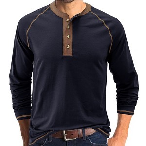 Men's Long - Sleeve Henley Shirt, Crew Neck T - Shirt for Fall, Casual Base Layer Top - 1 of 4