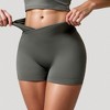 Anna-Kaci Active Women's High Waist Seamless Ribbed Biker Shorts with Crossover Waistband and Compression Fit - 4 of 4