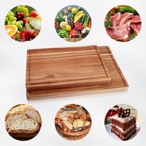 Set of 2 Acacia Wood Cutting Board, Large Wooden Cutting Board for Kitchen, Butcher Block with Deep Juice Groove and Side Handle - 1 of 4