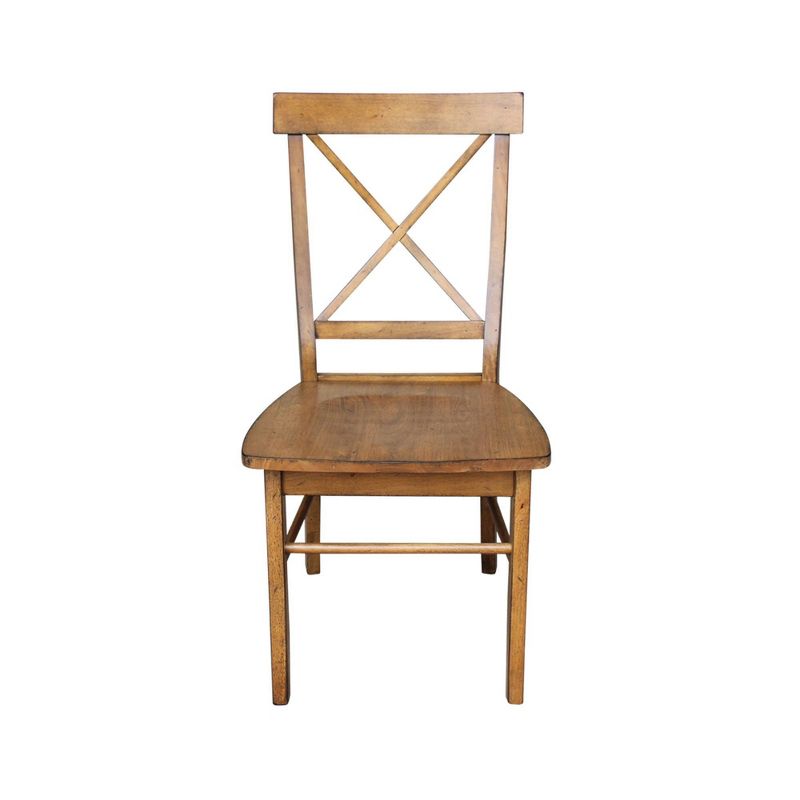Set of 2 X Back Chairs with Solid Wood Seat Pecan - International Concepts, 6 of 14