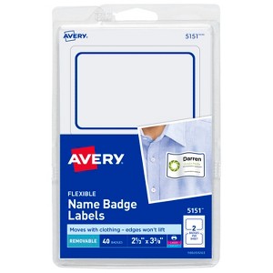 Avery Flexible Printable Name Tags, 2-1/3" x 3-3/8", White with Blue Border, 40 Removable Name Badges (05151) - 1 of 4