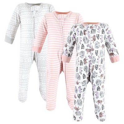 Touched by Nature Infant Girl Organic Cotton Sleep and Play, Girl Endangered Safari, Preemie
