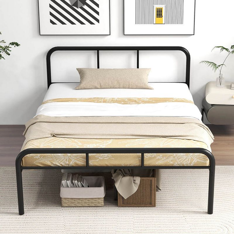 Tangkula Full Size Bed Frame Metal Platform Bed Base w/ Headboard & Footboard Black, 2 of 11