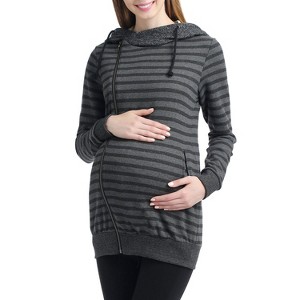 Pokkori Striped Maternity Hooded Swearshirt Jacket - 1 of 3