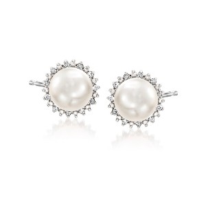 Ross-Simons 7-7.5mm Cultured Button Pearl and .13 ct. t.w. Diamond Stud Earrings in Sterling Silver - 1 of 4