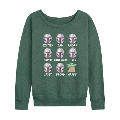 Women's - Star Wars - The Mandalorian Mandalorian Moods Lightweight French Terry Wide Neck Long Sleeve Graphic Shirt