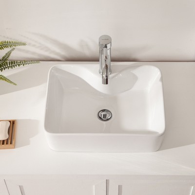 ONWITH 19"x15" White Ceramic Rectangular Vessel Bathroom Sink