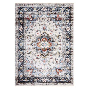 Washable Floral Medallion Living Room Bedroom Rugs, Soft Non Slip Throw Carpet for Dining Room, Stain Resistant Floor Cover - 1 of 4