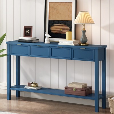 TIRAMISUBEST Contemporary High-Quality Entryway Console Table with 4 Spacious Drawersm,1 Practical Bottom ShelfLong Legs, for Hallway, Foyer