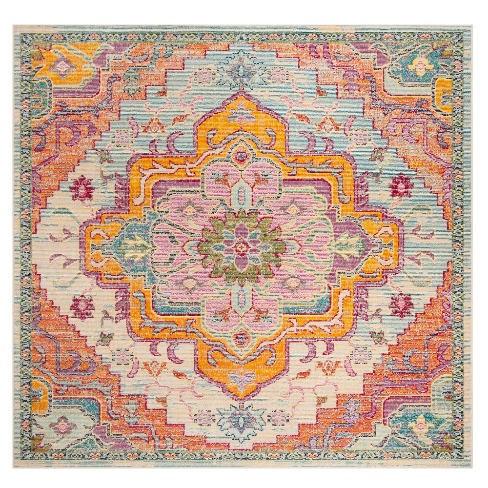 7'x7' Square Mavis Floral Loomed Area Rug Light Blue/Fuchsia - Safavieh