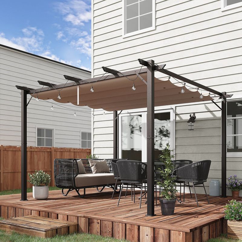 Outsunny Outdoor Retractable Pergola Canopy, Aluminum Patio Pergola, Backyard Shade Shelter for Porch Party, Garden, Grill Gazebo, 4 of 10