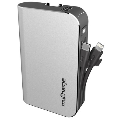 myCharge Hub 6700mAh/2.4A Output Power Bank with Integrated Charging Cables - Silver