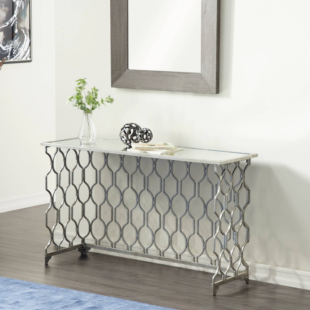 Photos - Coffee Table Contemporary Metal Pattern Console Table Silver - Olivia & May