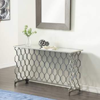 Contemporary Metal Pattern Console Table Silver - Olivia & May