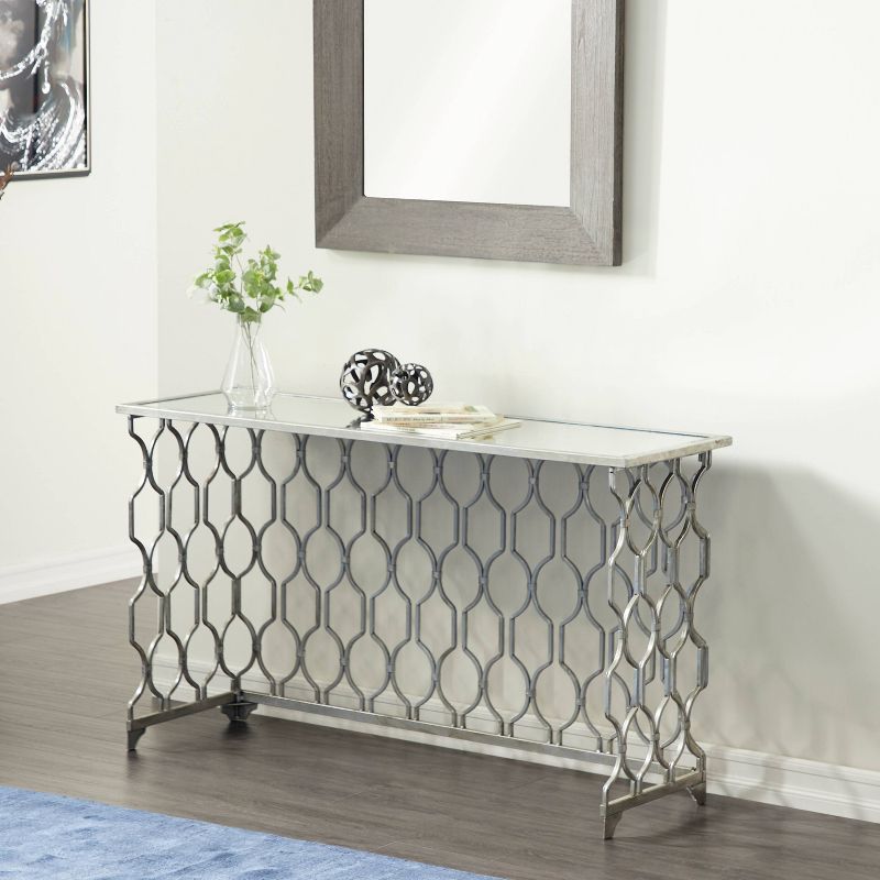 Contemporary Metal Pattern Console Table Silver - Olivia &#38; May, 1 of 29