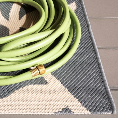 Gray Floral Low Pile Synthetic Outdoor Area Rug